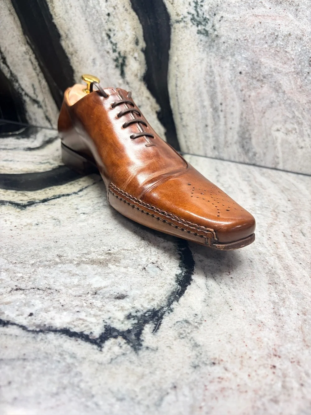 Santoni Fatte a Mano Brown Leather Oxford Shoes Men’s 9.5 Hand Made Italy